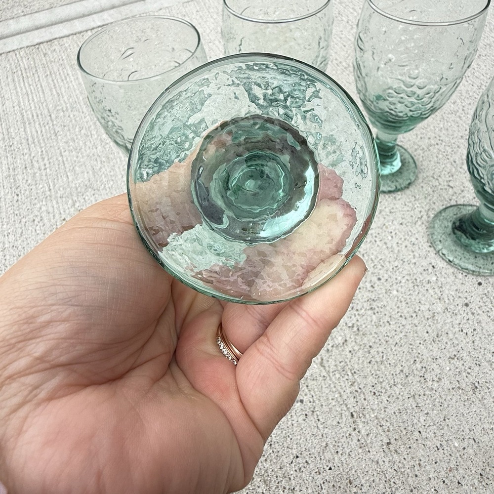 Libbey Orchard Green Goblets Set of 5 Textured Stemmed Wine Water Glasses VTG - Picture 7 of 8